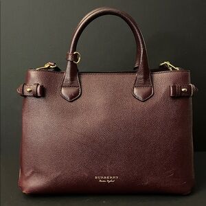 Burberry Banner House Check Maroon Leather Tote